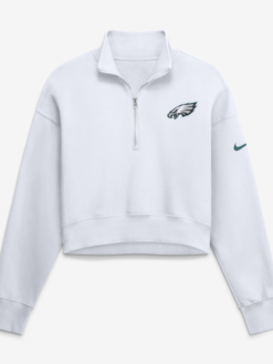 Shop Women's Nike White Philadelphia Eagles Oversized Phoenix Fleece Cropped Quarter-Zip Sweatshirt