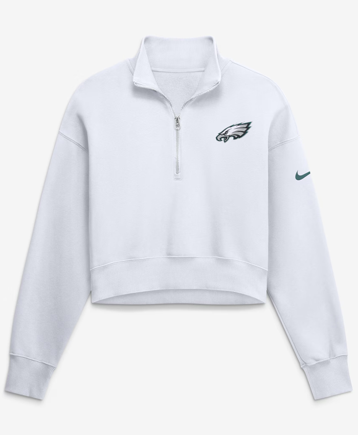 Shop Women's Nike White Philadelphia Eagles Oversized Phoenix Fleece Cropped Quarter-Zip Sweatshirt