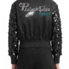 Shop Women's Philadelphia Eagles Show Time W Sequin Cropped Black Satin Bomber Jacket For Sale
