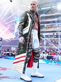 Side view of WWE SummerSlam 2026 Cody Rhodes Black Leather Trench Coat