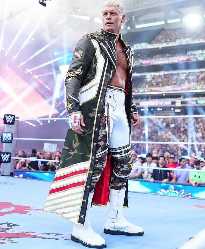 Side view of WWE SummerSlam 2026 Cody Rhodes Black Leather Trench Coat