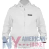 Snowfall S05 Franklin Saint White Cotton Bomber Jacket front view with stand-up collar and zipper closure