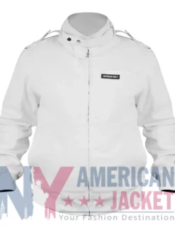 Snowfall S05 Franklin Saint White Cotton Bomber Jacket front view with stand-up collar and zipper closure