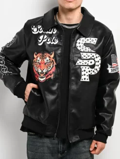 Southpole Stud Tiger Black Bomber Jacket For Men