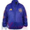 Spain FIFA World Cup 2026 Adidas Climacool Metallic Blue Pre-Match Jacket front view