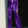 Sparkly 2 Pieces Sequin Notched Lapel Suit For Women