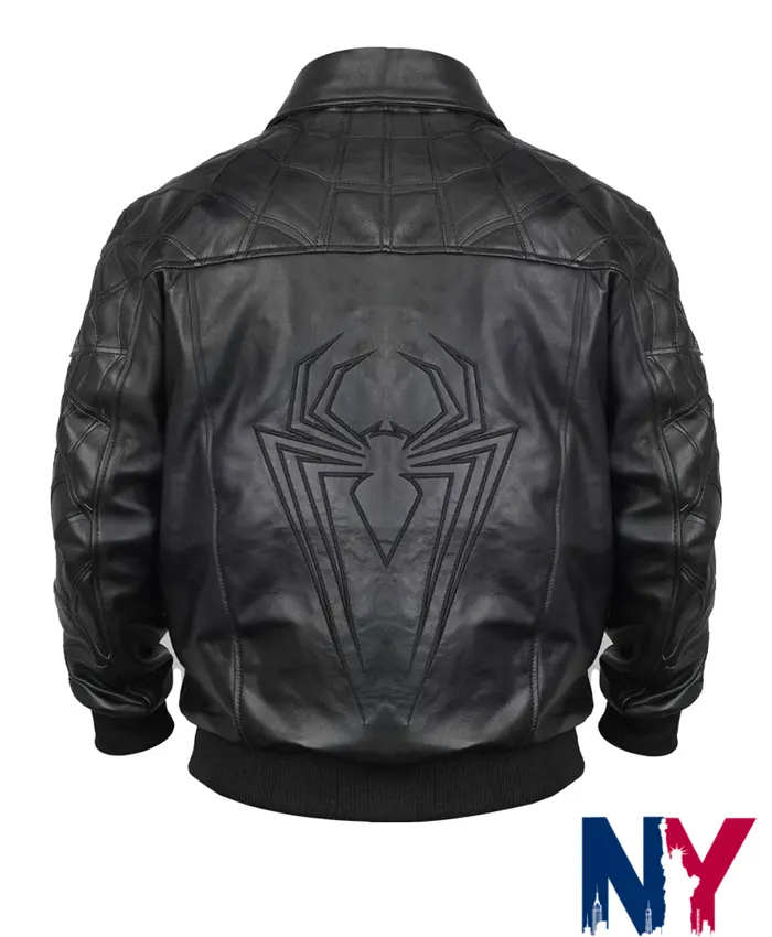 Spider-Man-Black-Leather-Bomber-Jacket-Back