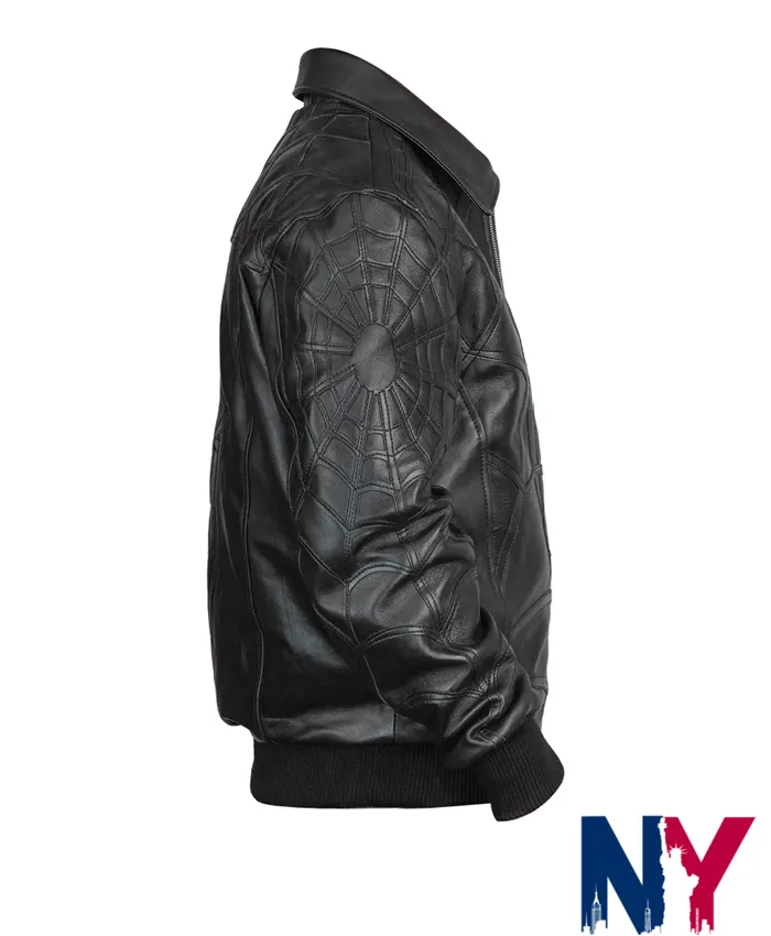 Spider-Man-Black-Leather-Full-Zip-Bomber-Jacket