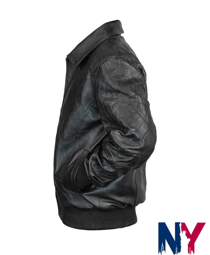 Spider-Man-Black-Leather-Full-Zip-Bomber-Style-Jacket