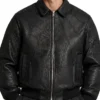 Spider-Man Brand New Day Black Sheepskin Leather Jacket for Cosplay with Classic Collar and Ribbed Cuffs