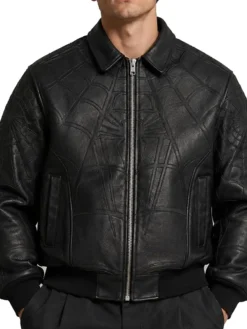 Spider-Man Brand New Day Black Sheepskin Leather Jacket for Cosplay with Classic Collar and Ribbed Cuffs