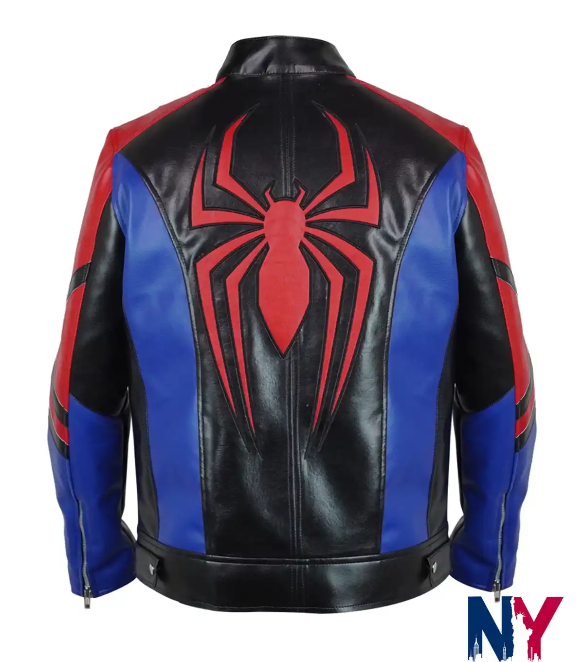 Spider-Man Cosplay Black Red Blue Halloween Biker Cafe Racer Leather Jacket back view