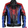 Spider-Man Halloween Black Red Blue Biker Cafe Racer Cosplay Leather Jacket front view