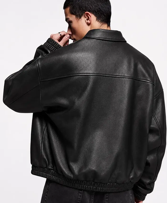 Spider-Man Inspired Black And Red Halloween Oversized Leather Jacket back view