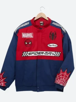 Spider Man Peter Parker Protector Of New York Red And Blue Racing Jacket front view