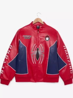 Shop Spider Man Leather Red and Navy Blue Moto Jacket For Men and Women