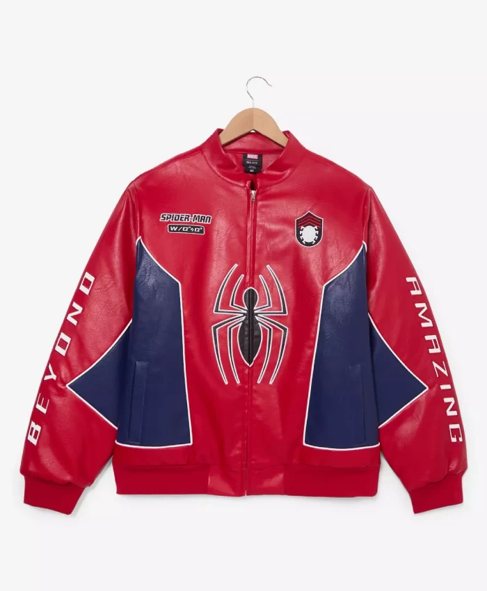 Shop Spider Man Leather Red and Navy Blue Moto Jacket For Men and Women