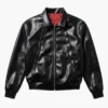 Spider-Man Superhero Halloween Cosplay Street Black Leather Jacket front view