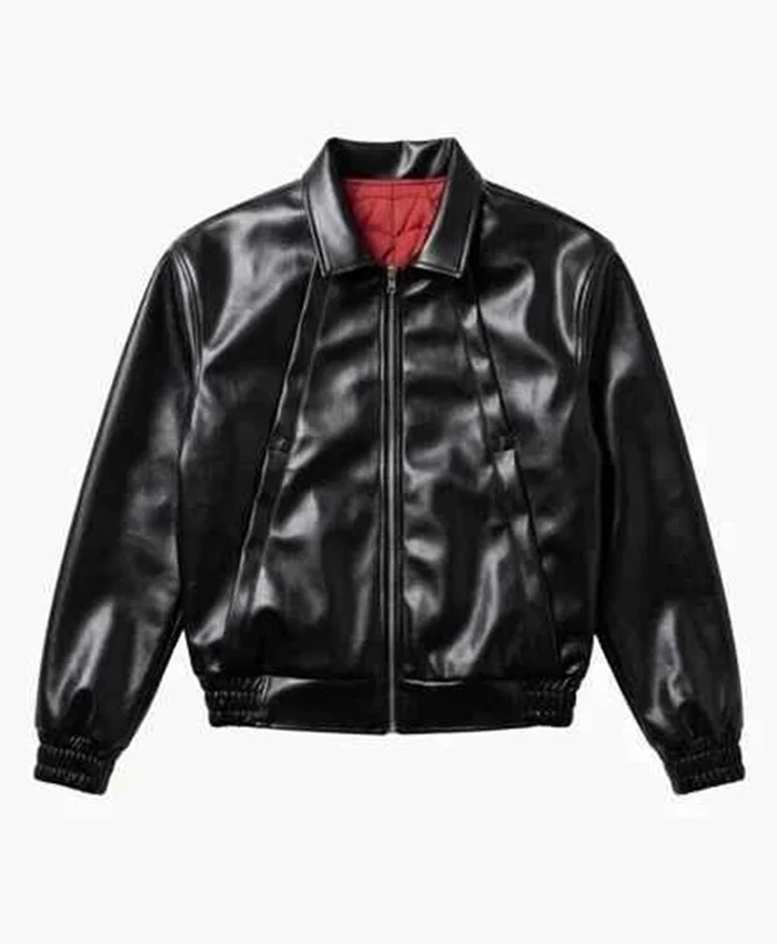 Spider-Man Superhero Halloween Cosplay Street Black Leather Jacket front view