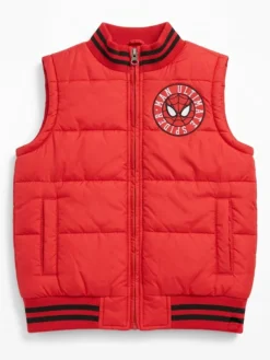 Spider-Man Ultimate Graphic Red Parachute Quilted Puffer Vest front view