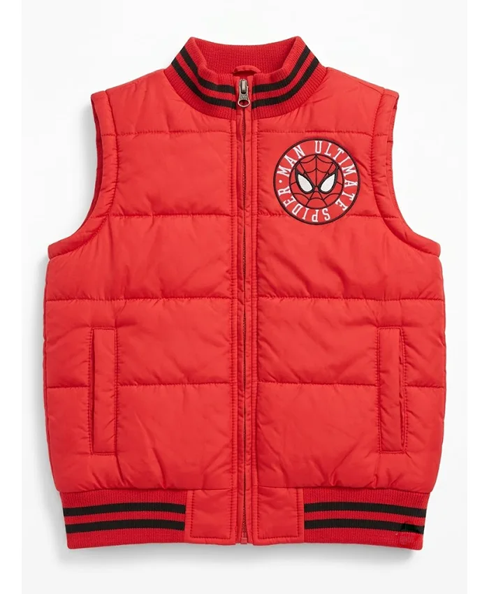 Spider-Man Ultimate Graphic Red Parachute Quilted Puffer Vest front view