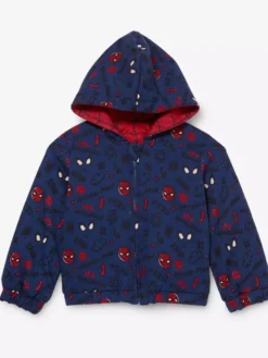 Spider Man toddler jacket featuring a reversible design and comfortable hood