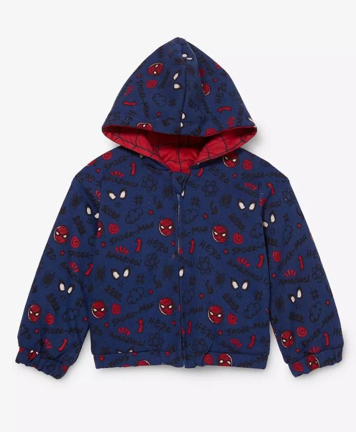 Spider Man toddler jacket featuring a reversible design and comfortable hood