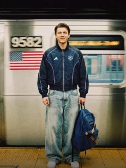 Spider-Man x Manchester United 2026 Blue Track Jacket front view