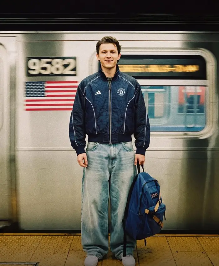 Spider-Man x Manchester United 2026 Blue Track Jacket front view