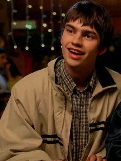 Spike Fearn Movie Finding Emily 2026 Owen Brompton Beige Polyester Jacket front View