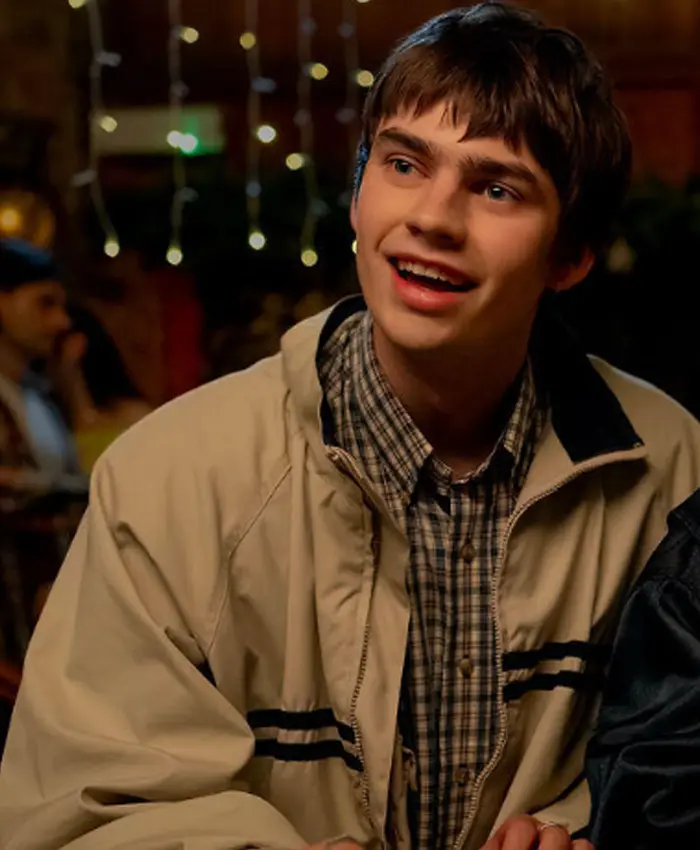Spike Fearn Movie Finding Emily 2026 Owen Brompton Beige Polyester Jacket front View