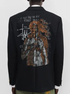 Stüssy x eYe Junya Watanabe Man Black Venus Swirl Suiting Fabric Blazer Jacket back view