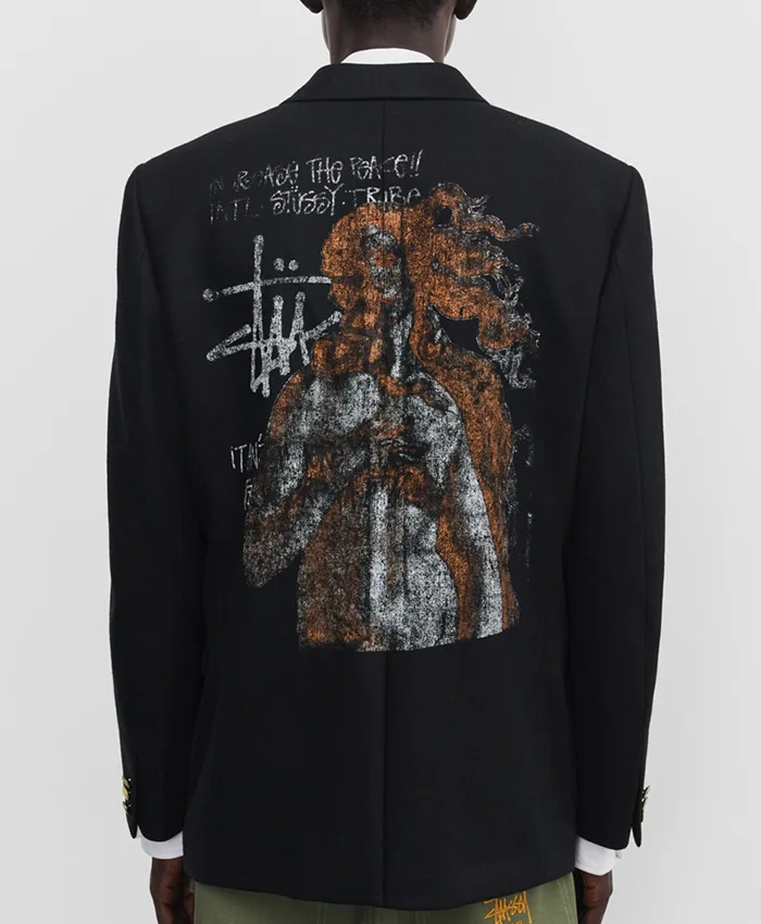 Stüssy x eYe Junya Watanabe Man Black Venus Swirl Suiting Fabric Blazer Jacket back view