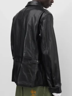 Stüssy x eYe Junya Watanabe Man Black Zip-Up Leather Jacket back view