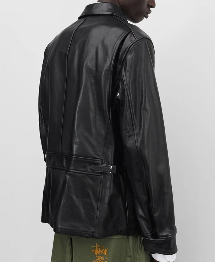 Stüssy x eYe Junya Watanabe Man Black Zip-Up Leather Jacket back view