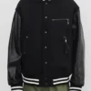Stüssy x eYe Junya Watanabe Man Dragon Print Black Wool Leather Varsity Jacket front view