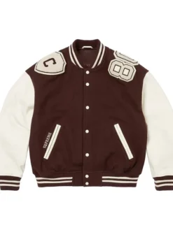 Supreme Fall-Winter 2026 Captains N.Y. Brown And White Varsity Jacket front view