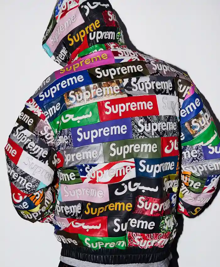 Supreme Fall-Winter 2026 Collection Hooded Teaser Patchwork Leather Jacket back view
