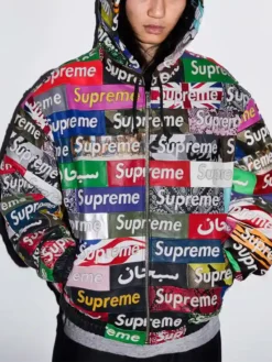 Supreme Fall-Winter 2026 Collection Hooded Teaser Patchwork Leather Jacket front view