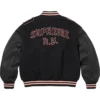 Supreme Fall-Winter 2026 N.Y. Captains Black Wool Leather Varsity Jacket back view