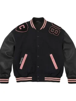 Supreme Fall-Winter 2026 N.Y. Captains Black Wool Leather Varsity Jacket front view