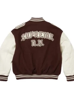 Supreme Fall-Winter 2026 N.Y. Captains Brown And White Varsity Jacket back view