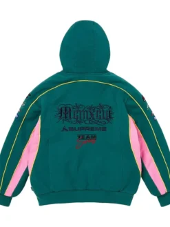 Supreme Fall-Winter 2026 Racing Lined Dark Teal Zip-Up Fleece Hooded Jacket back view