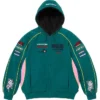 Supreme Fall-Winter 2026 Racing Lined Dark Teal Zip-Up Fleece Hooded Jacket front view