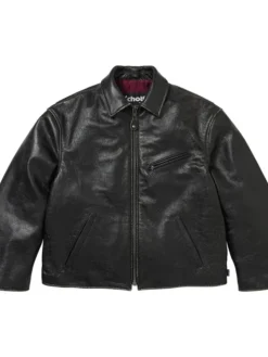 Supreme x Schott Fall-Winter 2026 Distressed Black Leather Jacket front view