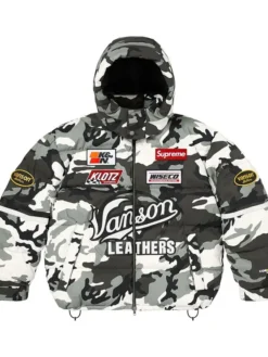 Supreme x Vanson Leathers 2026 Cordura Down Snow Camo Puffer Jacket front view