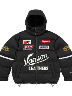 Supreme x Vanson Leathers Winter 2026 Black Cordura Down Hooded Puffer Jacket front view