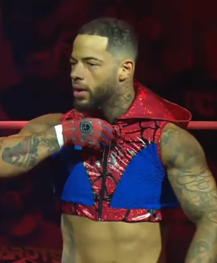 TNA-Lockdown-2026-Trey-Miguel-Red-and-Blue-Spider-Man-Hooded-Vest-Closeup