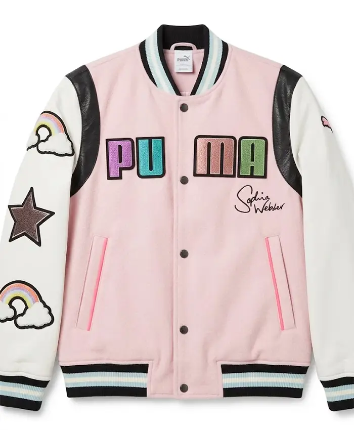 TV-Series Jersey Shore Family Vacation S09 Jenni Farley Pink and White Varsity Jacket front view