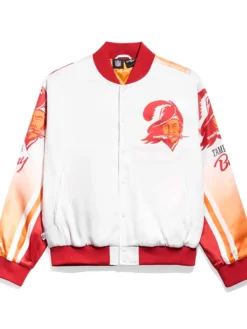 Tampa Bay Buccaneers Fanimation Varsity Jacket front view with classic varsity design